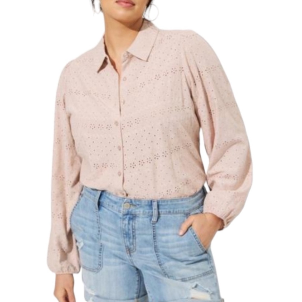 Torrid Blush Pink Eyelet Button-Down Shirt